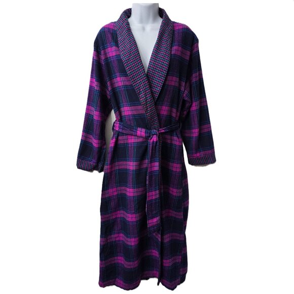 Vintage Target Flannel Bath Robe M Bathrobe Belted POCKET Pink Plaid Honors 80s